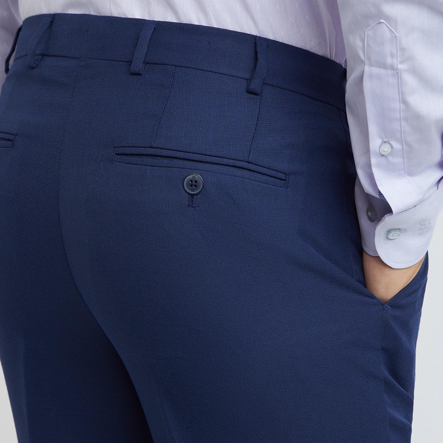 Raymond Men's Mid Rise Structure Pattern Classic Fit Polyester Blend Double Pleat Formal Trouser (Size: 34)-RMTA04880-B7 Dark Blue