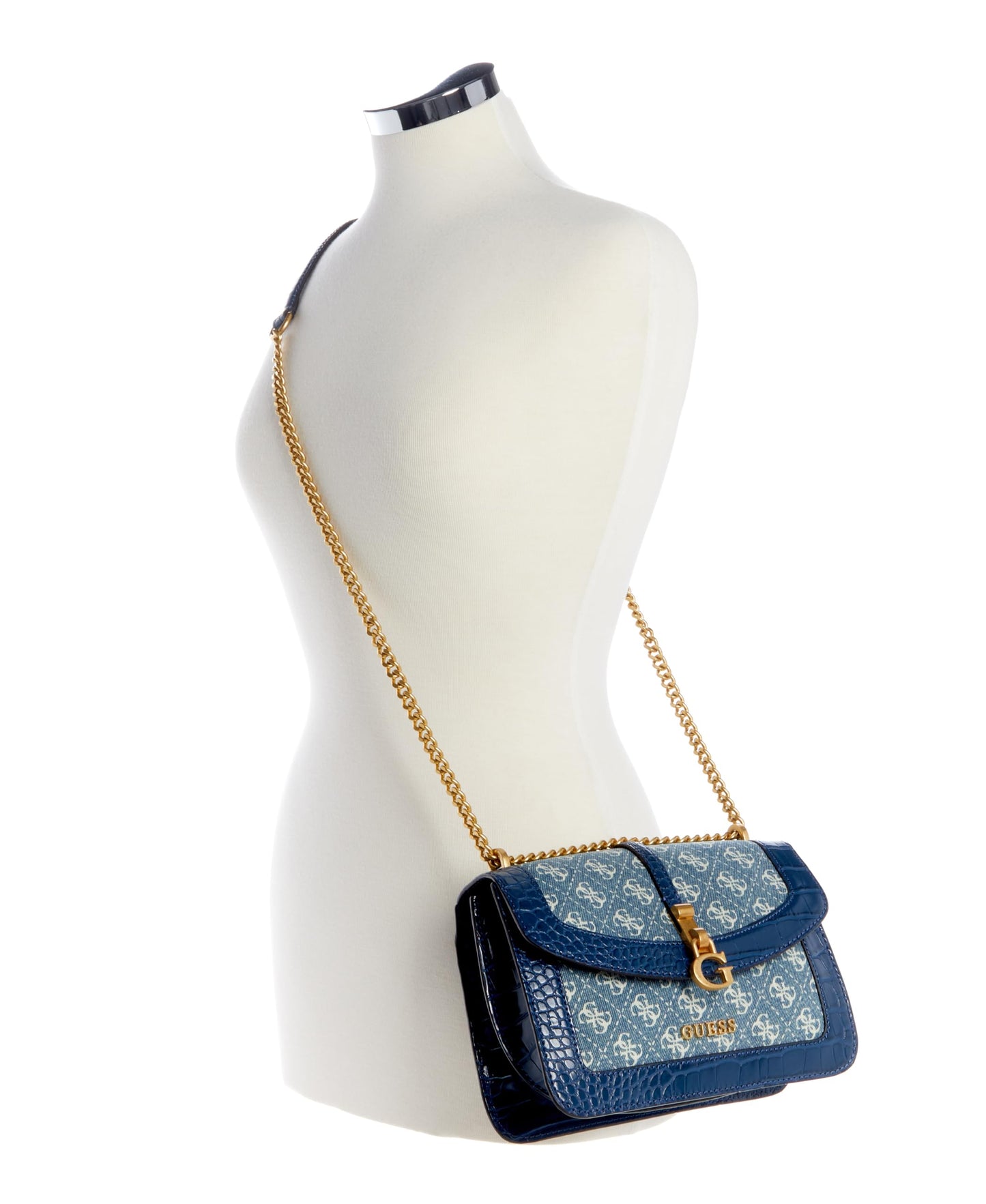 GUESS Women's Blue Cotton Logo Crossbody Bag