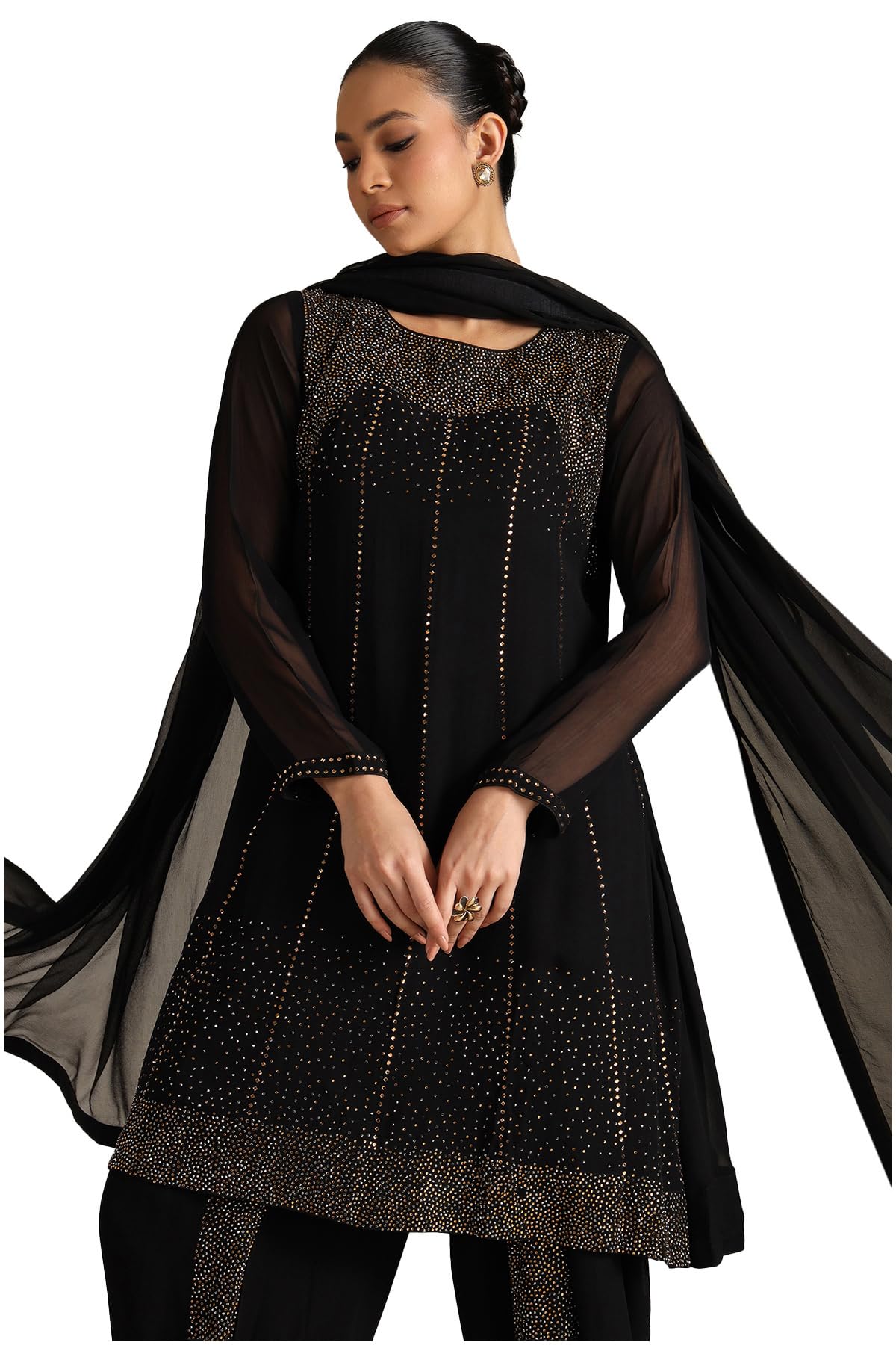 Soch Women's Georgette Chudidar Set (OWS5CD21925_Black