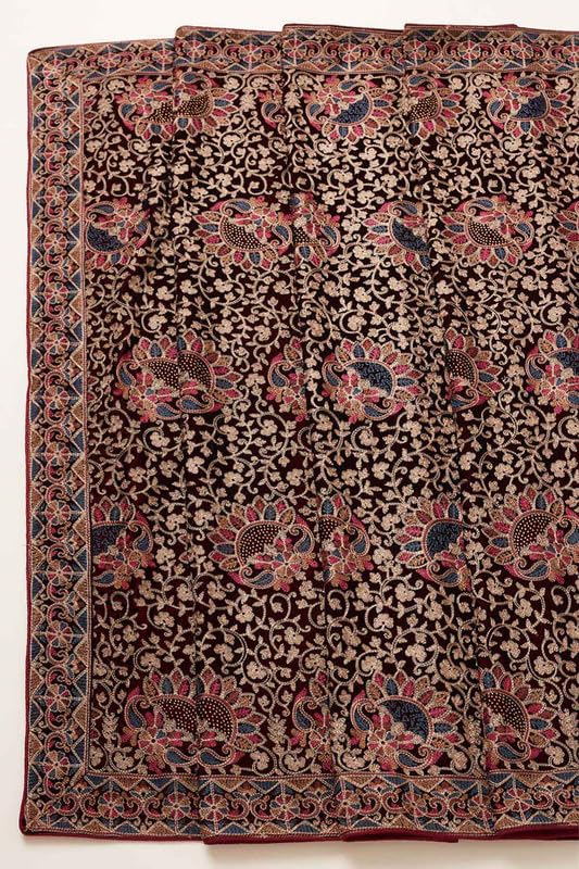 Soch Womens Maroon Velvet Embroidered Dupatta With Thread Work