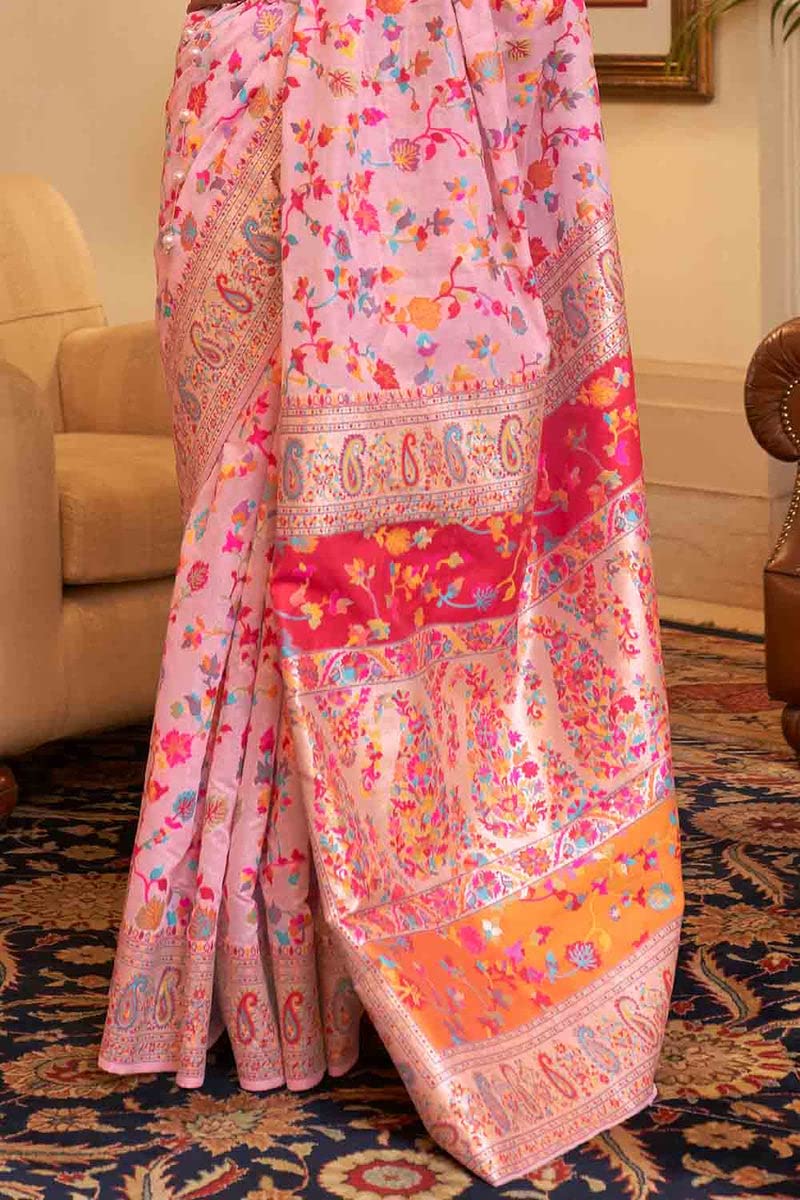 SGF11 Women's Kanjivaram Pure Soft Silk Handloom Saree Pure Golden Zari With Blouse Piece (Pink1)