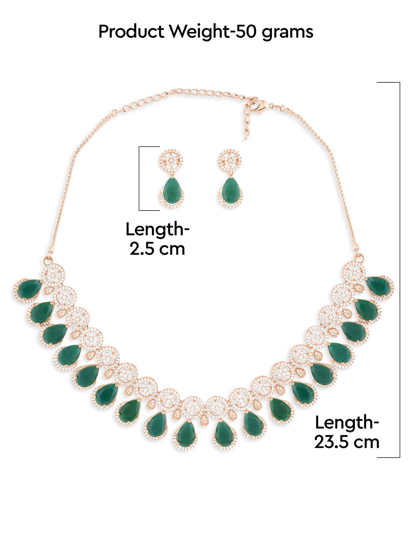 ZAVERI PEARLS Green TearDrop & Dazzling Cubic Zirconia Necklace & Earring Set For Women-ZPFK15299