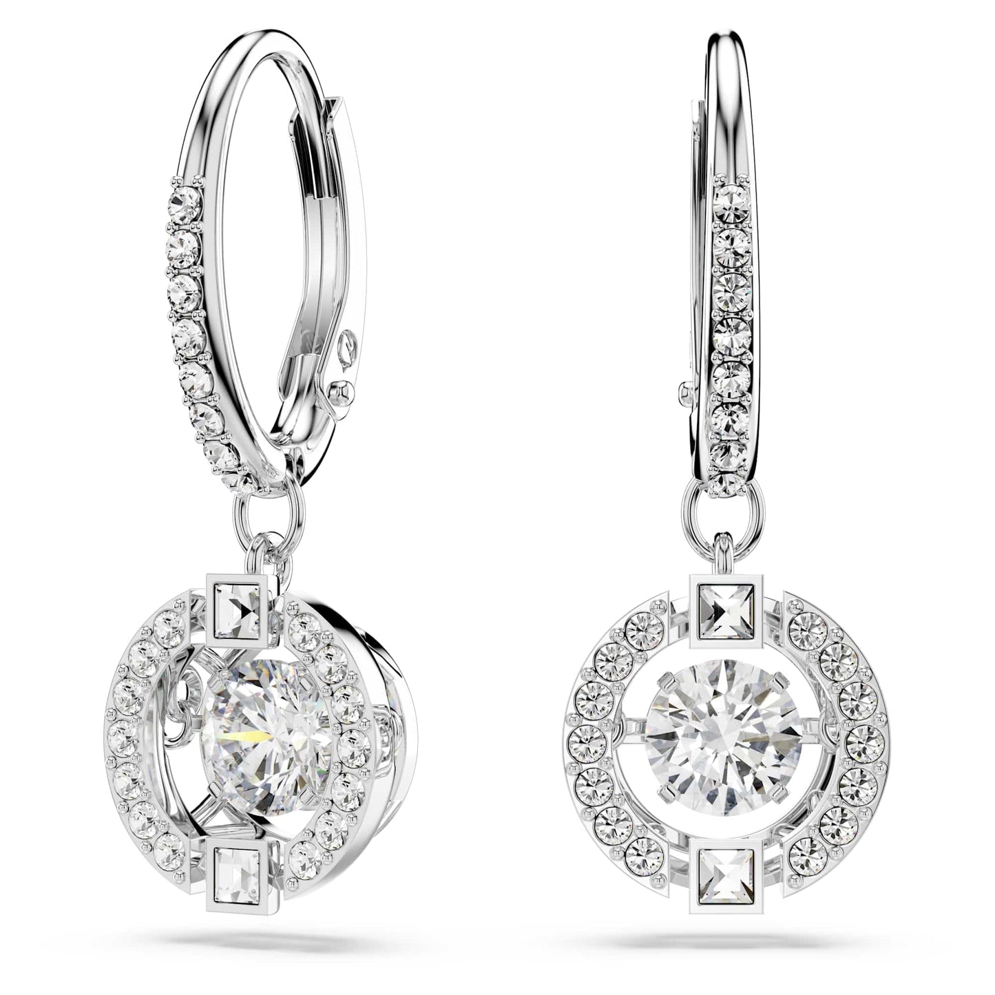 Swarovski Una drop earrings, Round cut, White, Rhodium plated