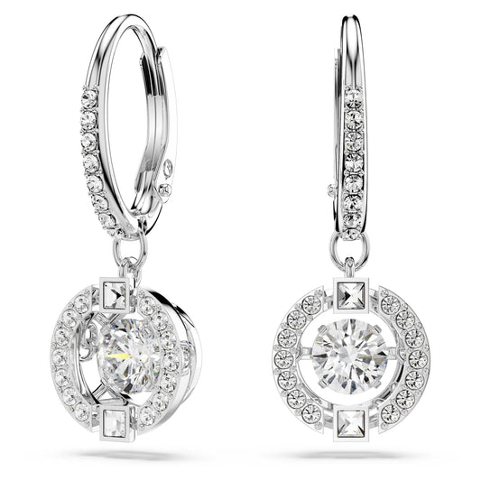 Swarovski Una drop earrings, Round cut, White, Rhodium plated