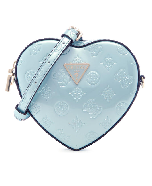 GUESS Powder Blue Logo Textured Arnela Mini Heart Shape Crossbody Bag