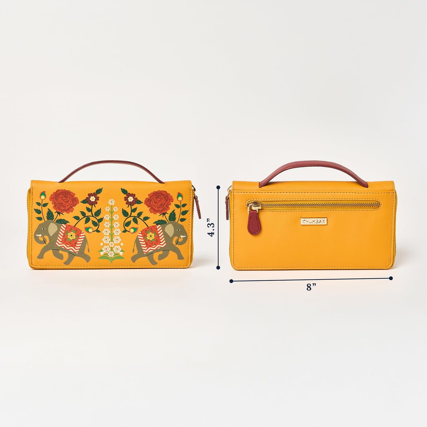 Chumbak Mustard Wallet for Women, Zipper Closure, Top Handle, Palace Memoirs Collection, Stylish Designer Handbag Purse Wallet Sling Tote, Everyday Casual Ethnic Travel Office Use