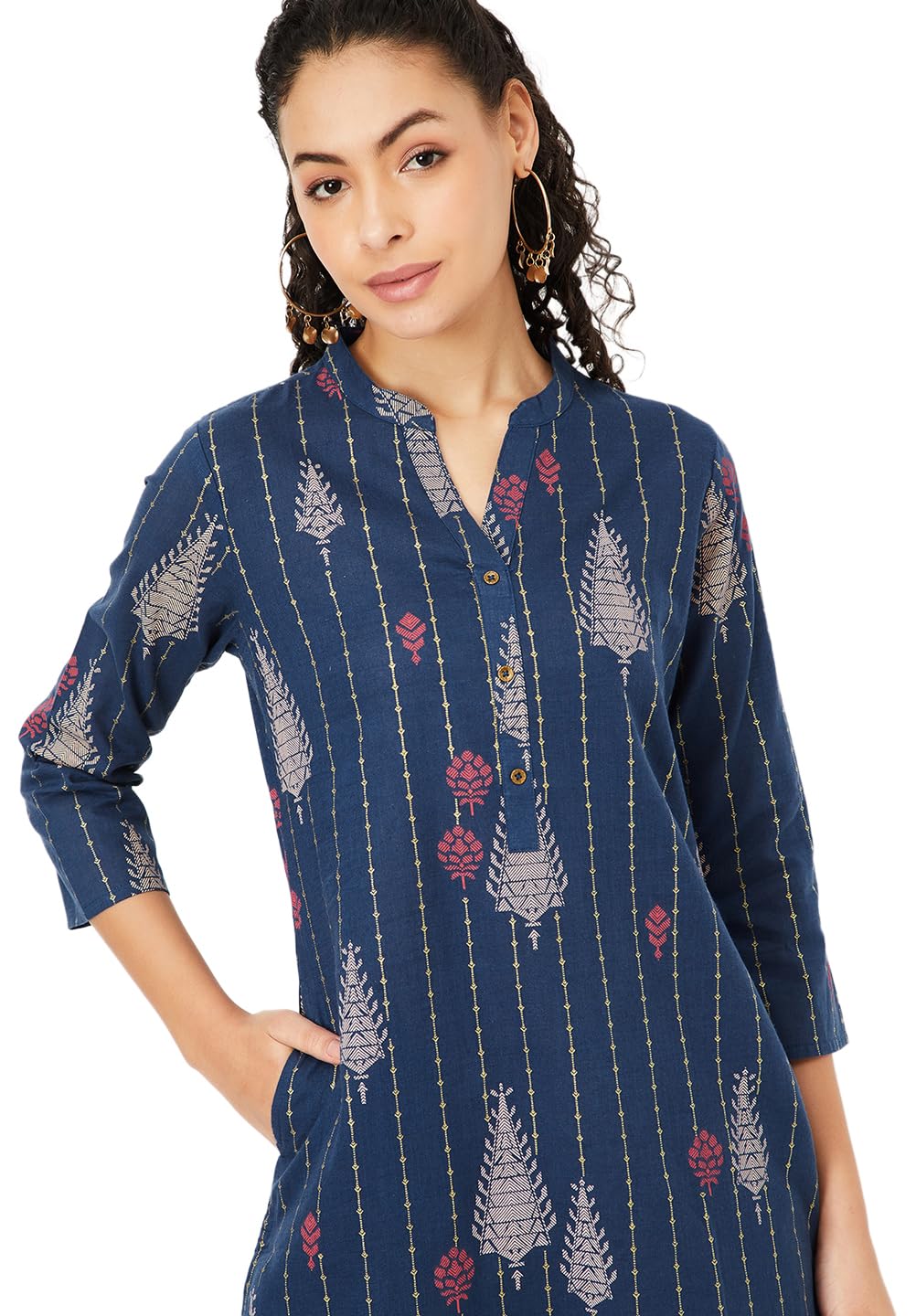 Max Women's Cotton Blend Regular Fit Kurta (PEPKSP25TUINDIGO_Indigo, XL