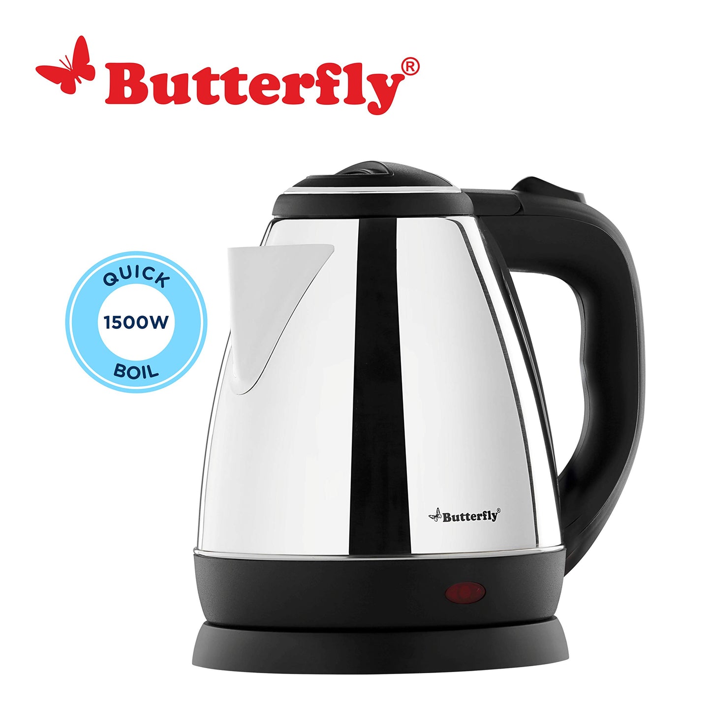 Butterfly EKN 1.5 Litre Stainless Steel Electric Kettle | 1500 W | 360 Swivel Power Base | Auto Shut Off | For Hot Water, Tea, Coffee, Noodles | Dry Boil Protection |