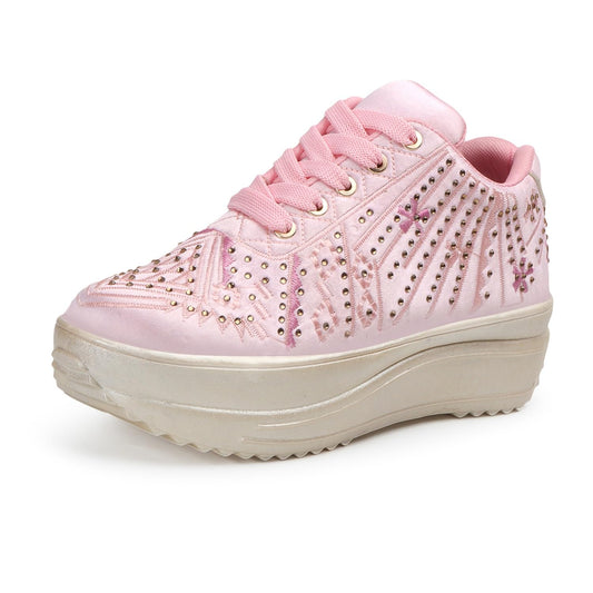 LENSBURY Women's Shoes for Wedding Party Walking, Casual, Lightweight Bridal Lehnga Sneaker for Ladies and Girls LBCNV4025PNK-38 Pink
