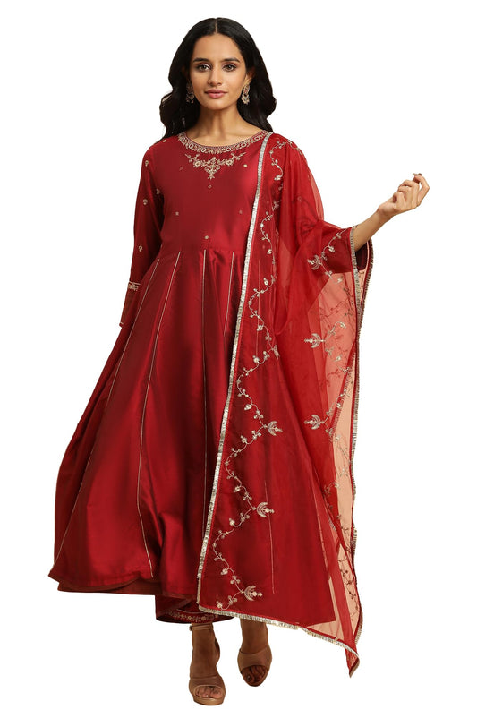 W for Woman Women Rayon Kurti Pant and Dupatta Set_23Auws10267-220298_M, Red