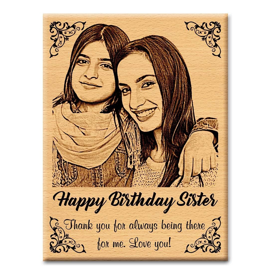 Incredible Gifts India GFTBX Personalized Engraved Wooden Photo Frame For Sister (5X4 Inches, Wood), Tabletop Rectangular
