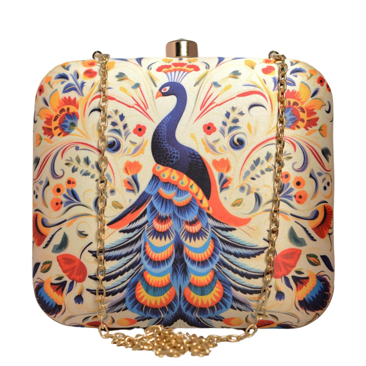 Artklim Peacock Printed Clutch