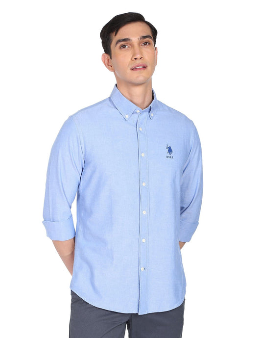 U.S. POLO ASSN. Mens Fs Solid Regular Fit Shirts (Usshtc0065_Blue_M)