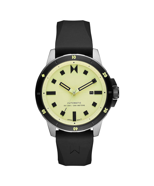 MVMT Silicone Men Minimal Sport Automatic Analog Watch, Yellow Dial, Green Band