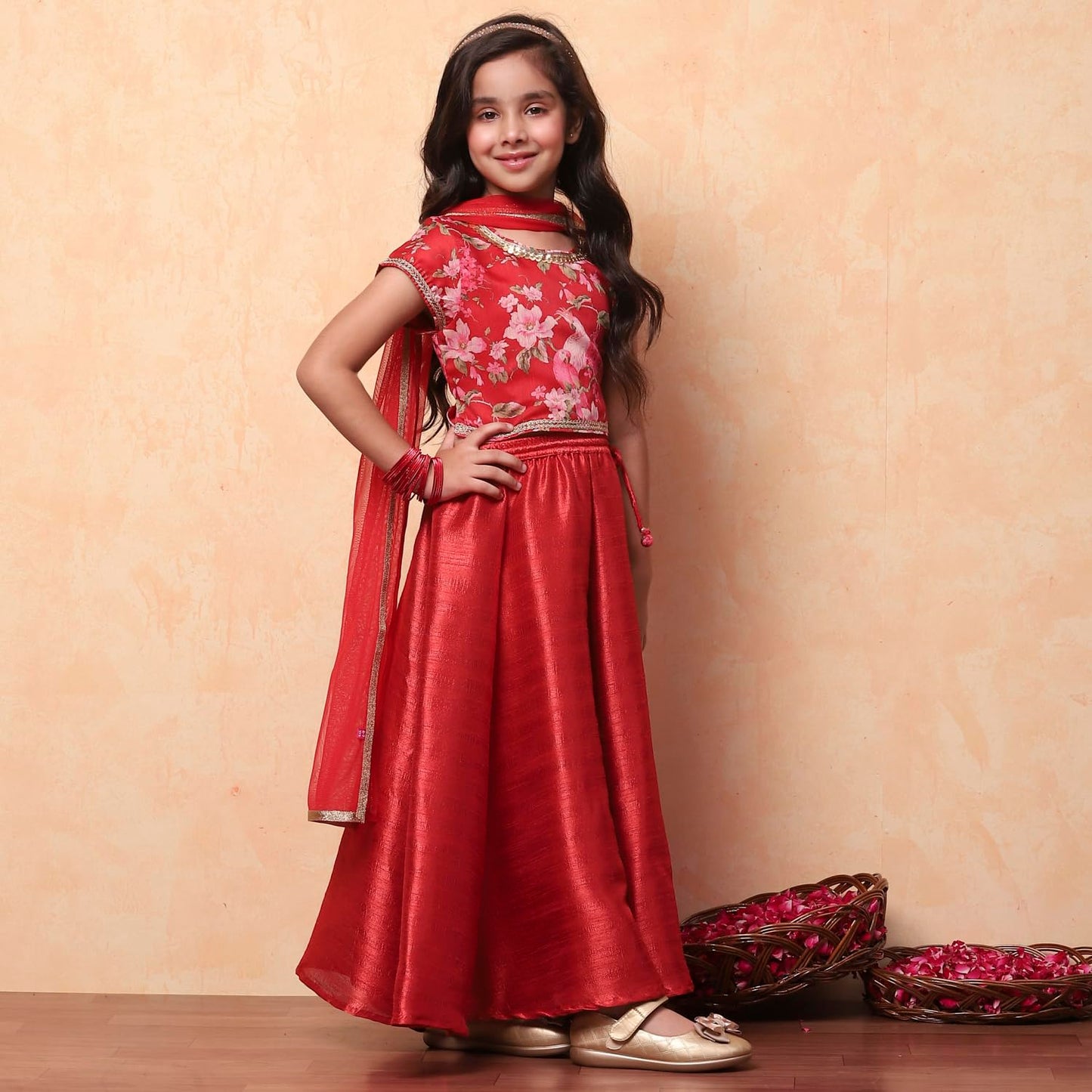 BIBA Girl Printed Flared Modal Readymade Lehenga Set(Kw4432_Red_7)