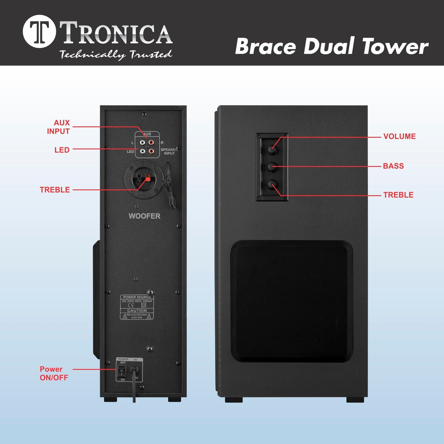 Tronica Brace Dual Tower Bluetooth 70w Home Theater System by TRONICA with FM/Pendrive/Aux/TV Support & Remote with Wireless Mic