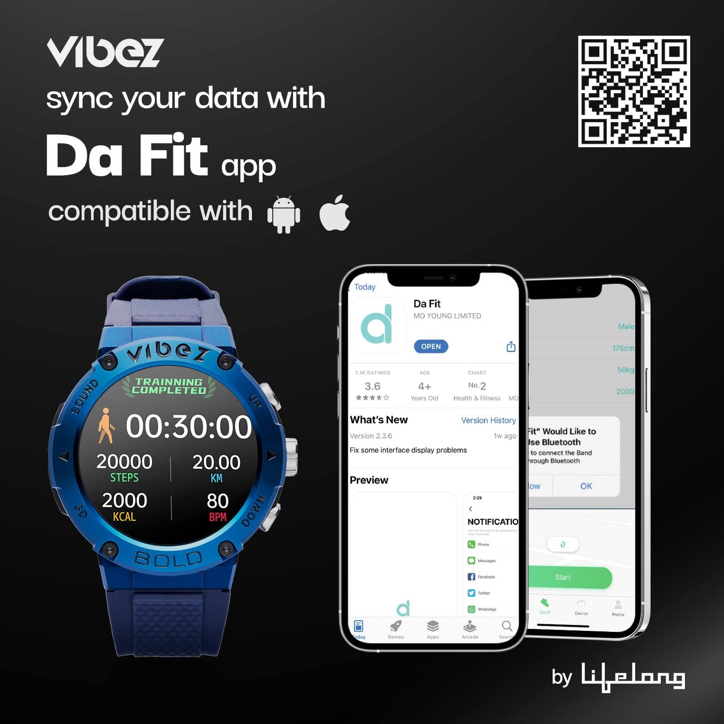 Vibez by Lifelong Bold Smartwatch For Men Bluetooth Calling 1.32" HD Display|24x7 Heart Rate & Blood Oxygen Tracking|Sports Mode|IP67|Sleep Monitor|7 days Battery Backup(VBSWM99, 1 Year Manufacturer Warranty, Blue)