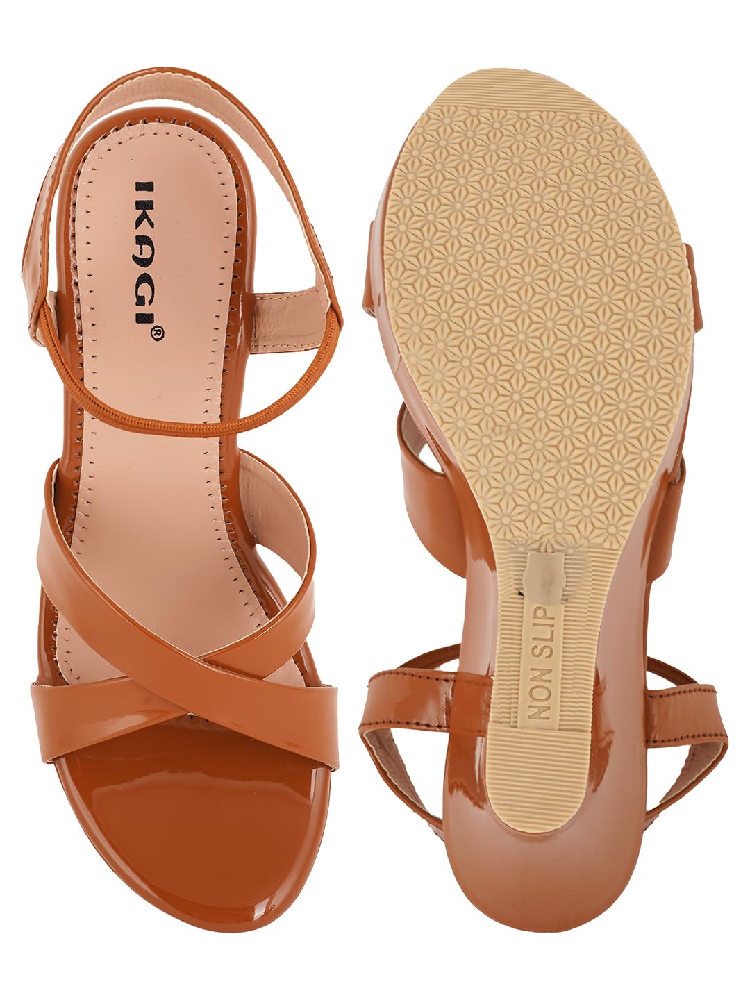 IKAGI Fashion Women Stylish Fancy Solid Comfortable Sandals Casual Wedge Heel Sandal For Womens & Girls (Brown, 5)