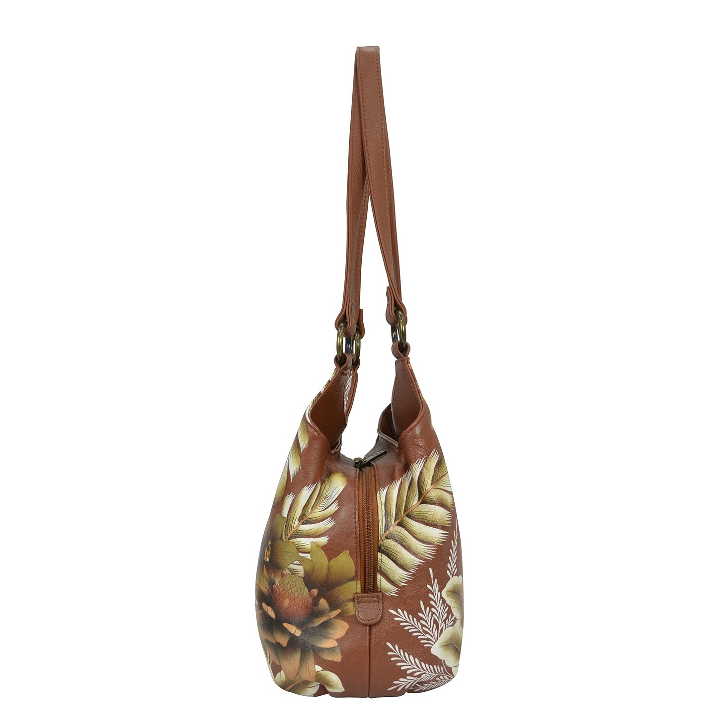 Anuschka Women's Hand Painted Genuine Leather Triple Compartment Satchel - Cleopatra's Leopard Tan