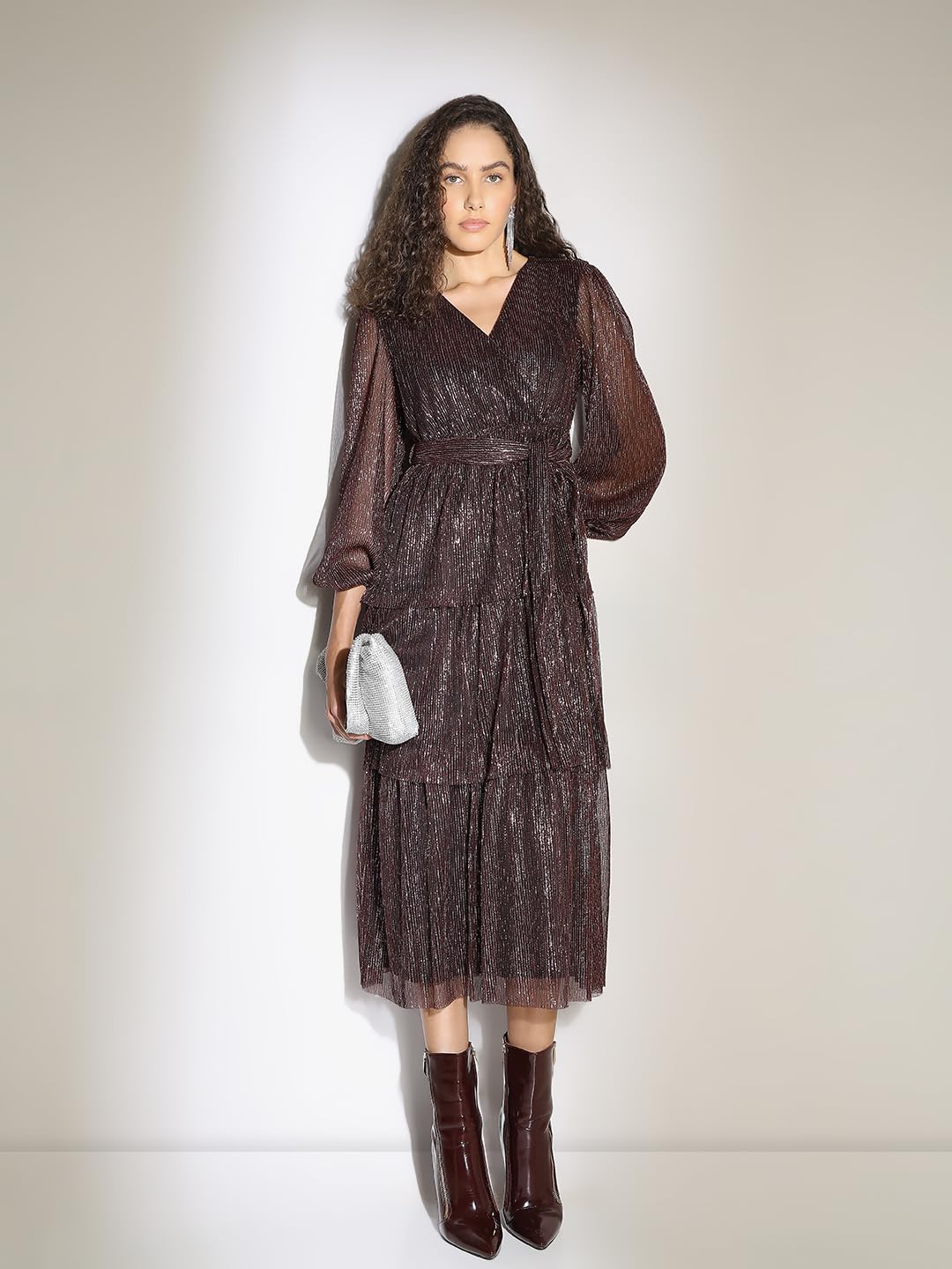 VERO MODA Women's Fit and Flare Maroon Dress