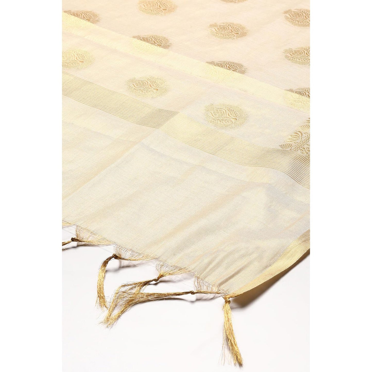 BIBA Women's Gold Polyester Yarn dyed Dupatta