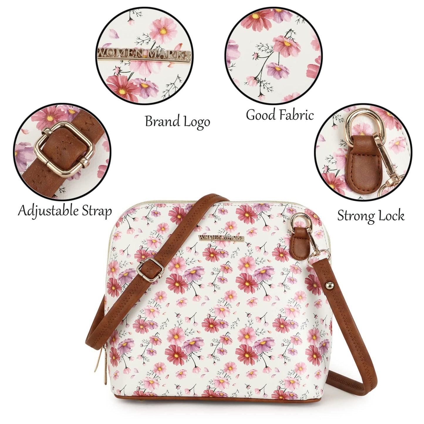 WOMEN MARKS, Women's PU Leather Sling/Crossbody Bag, with Internal Pocket, Pretty Look in Multiple Color for women (WHITE)