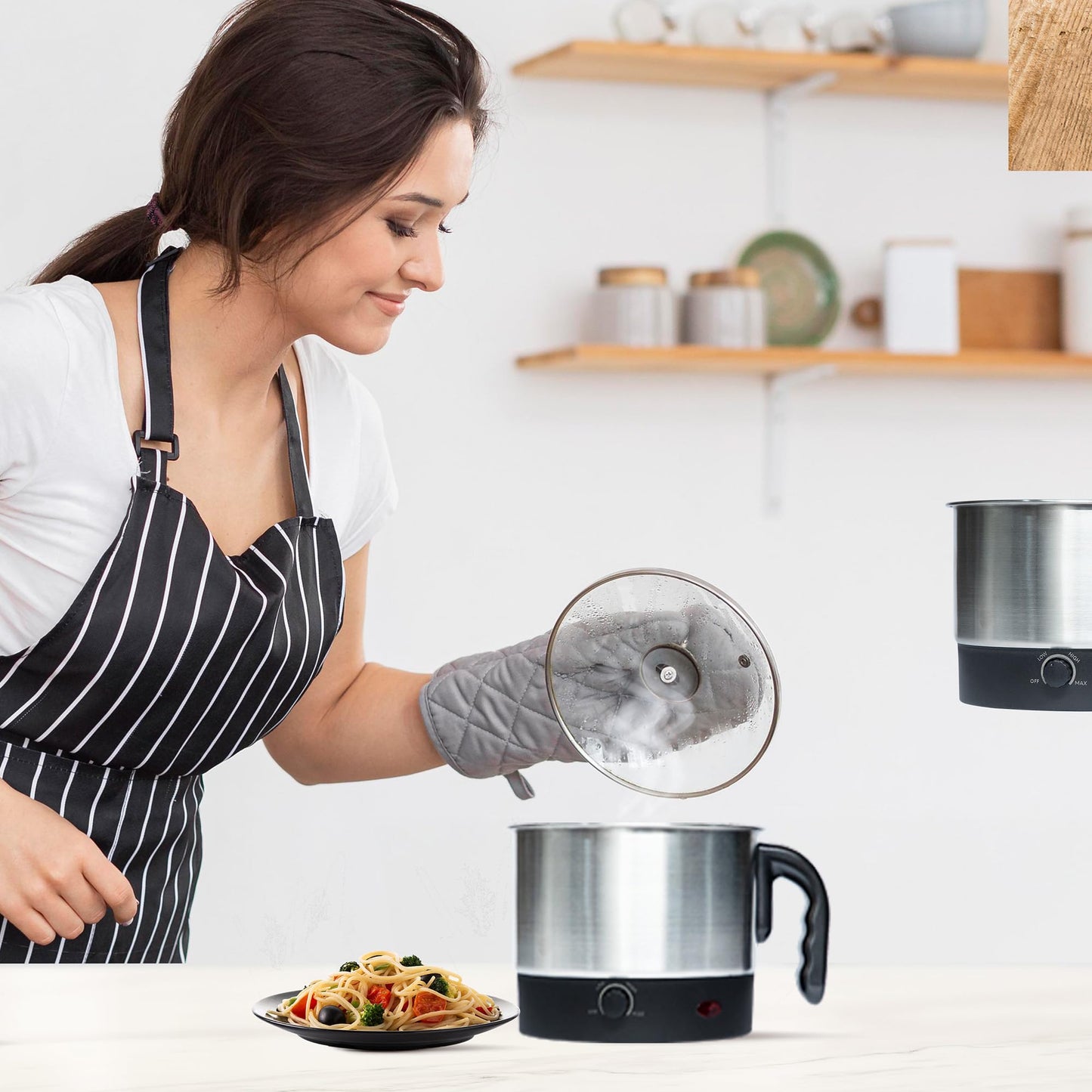 SOLARA Electric Kettle Multipurpose 1.5 Litre, 600 Watts, Stainless Steel Body with Glass Lid, 3 Boiling Modes, for Hot Water, Milk, Tea, Coffee, Cooking Oats, Noodles, Soup, Egg Boiler Machine-Black