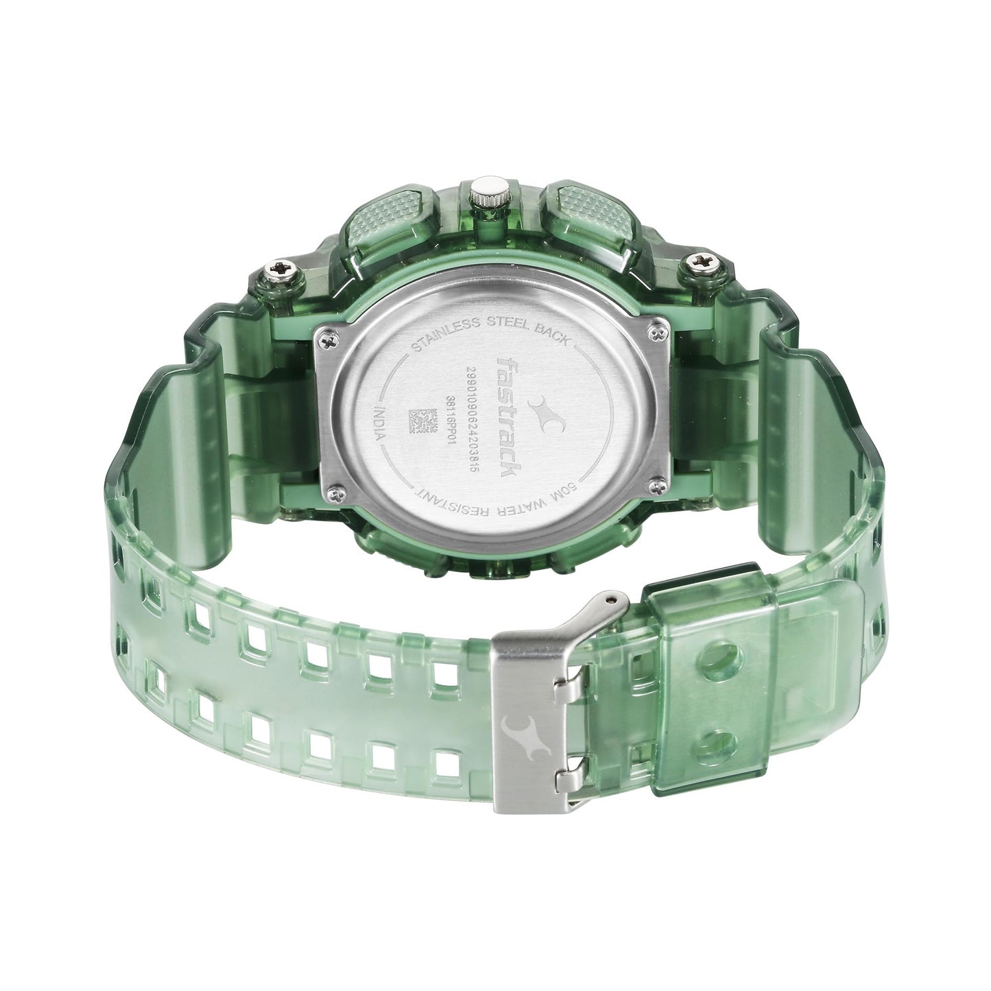 Fastrack StreetStyle Ana Digi Analog Digital Digital Dial Translucent Green PU Strap Watch for Guys