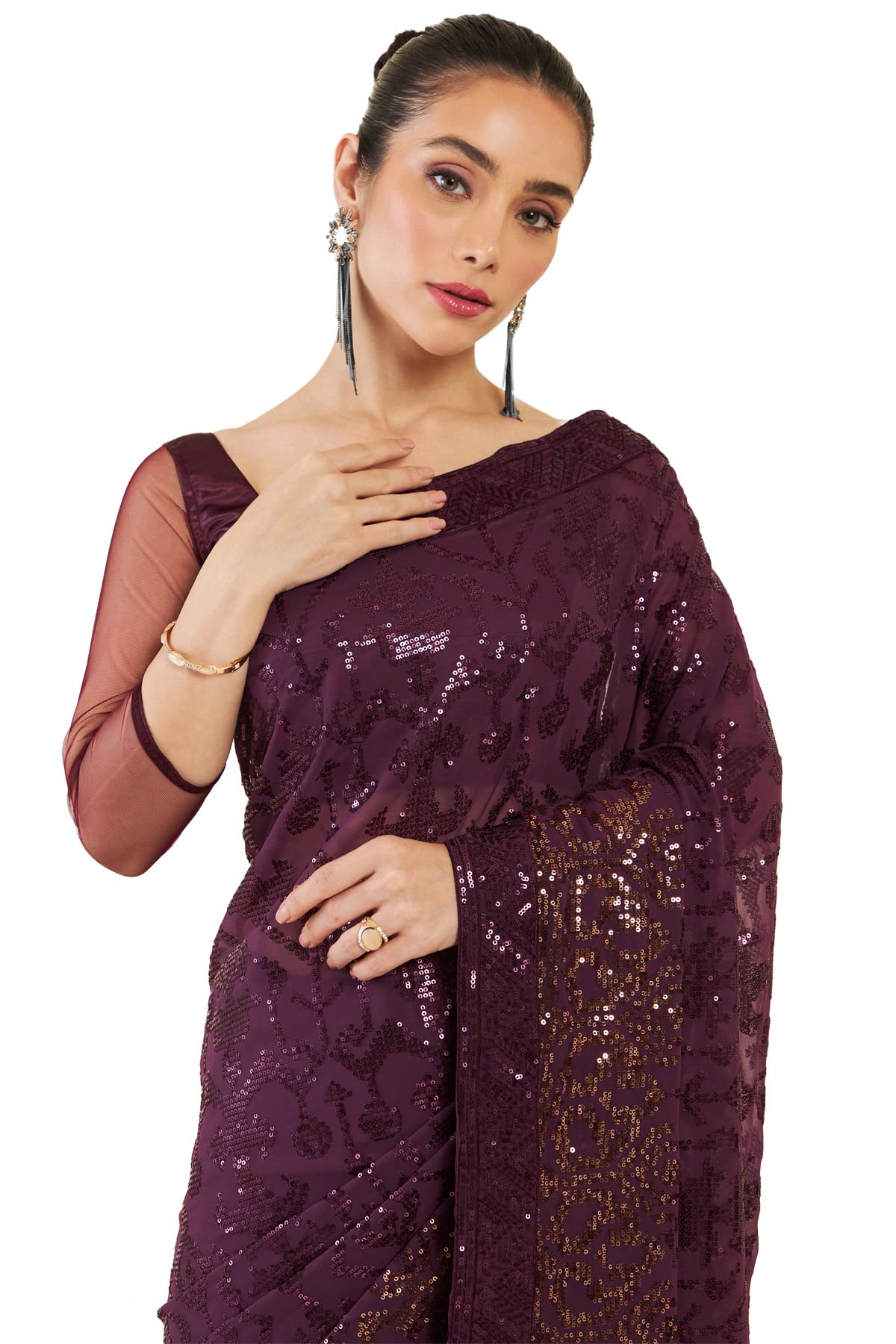 Soch Women Purple Silk Abstract Saree(8907175347867_Purple_FS)
