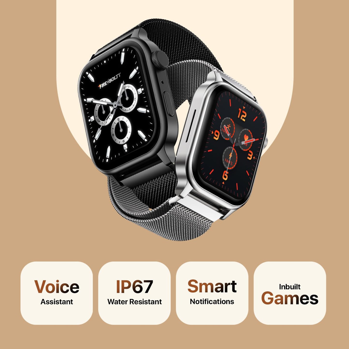 Fire-Boltt Rise Smart Watch, 1.85" HD Display, Metal Body with Bluetooth Calling, Rotating Crown, AI Voice Assistant, 120 Sports Modes, Neon UI, SpO2 & Heart Rate Monitoring (Black Millanese)