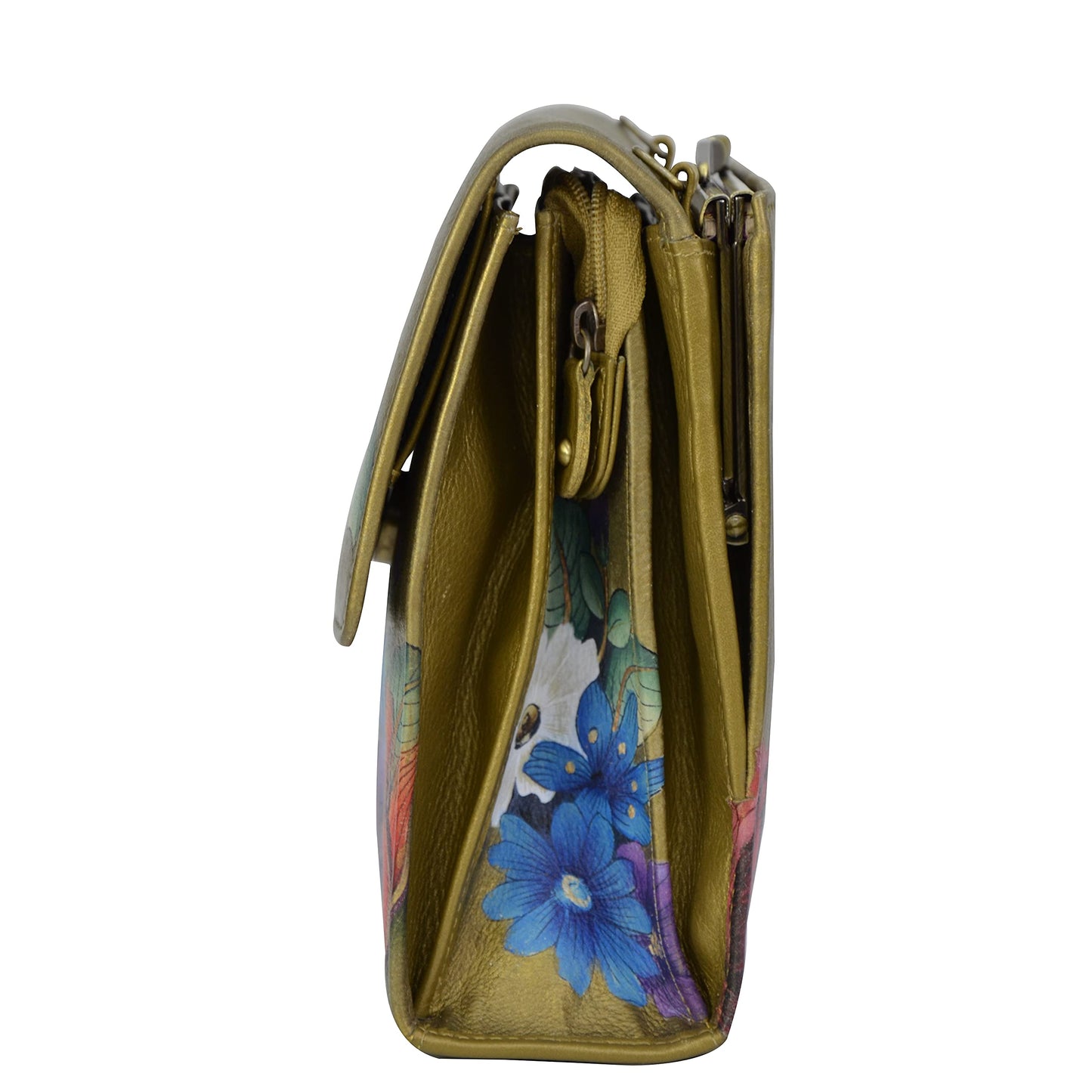 Anuschka Women's Hand Painted Genuine Leather Triple Compartment Crossbody Organiser - Dreamy Floral