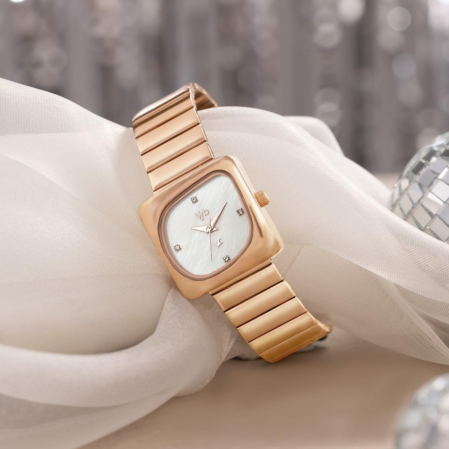 Fastrack Vyb Diva Quartz Analog White Mother of Pearl Dial Rose Gold Stainless Steel Strap Watch for Women - FV60100WM01W