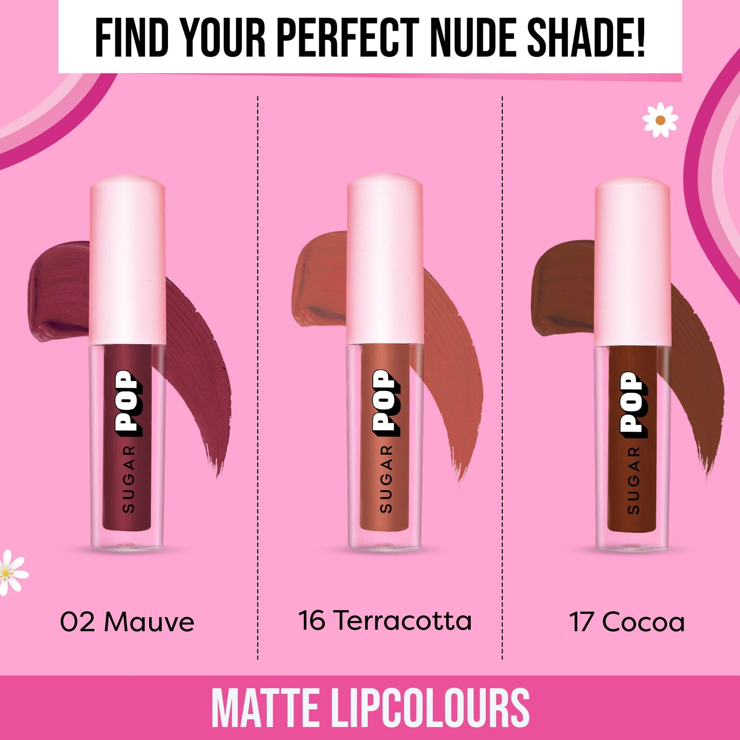 SUGAR POP Mattelicious Trio - The Nude Edit | Set of 3 Nude Brown & Pink Matte Lipcolours | Non-drying, Transfer-proof & Smudgeproof | Suits All Skin Tones