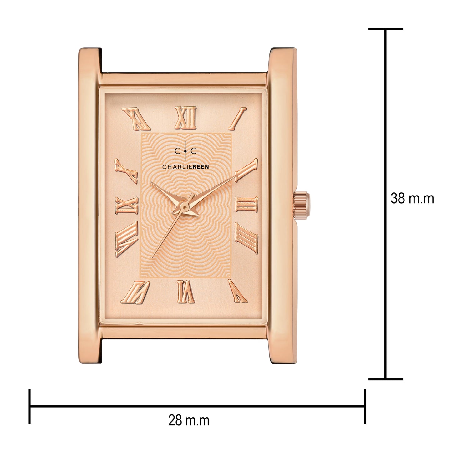 CHARLIEKEEN Slim Analogue Watch, Black Dial, Leather Strap (Rose Gold)