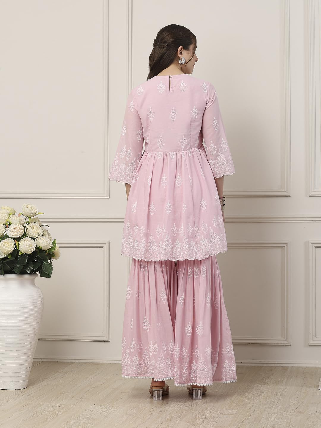 Biba Women Pink Cotton Gathered Suit Set_36