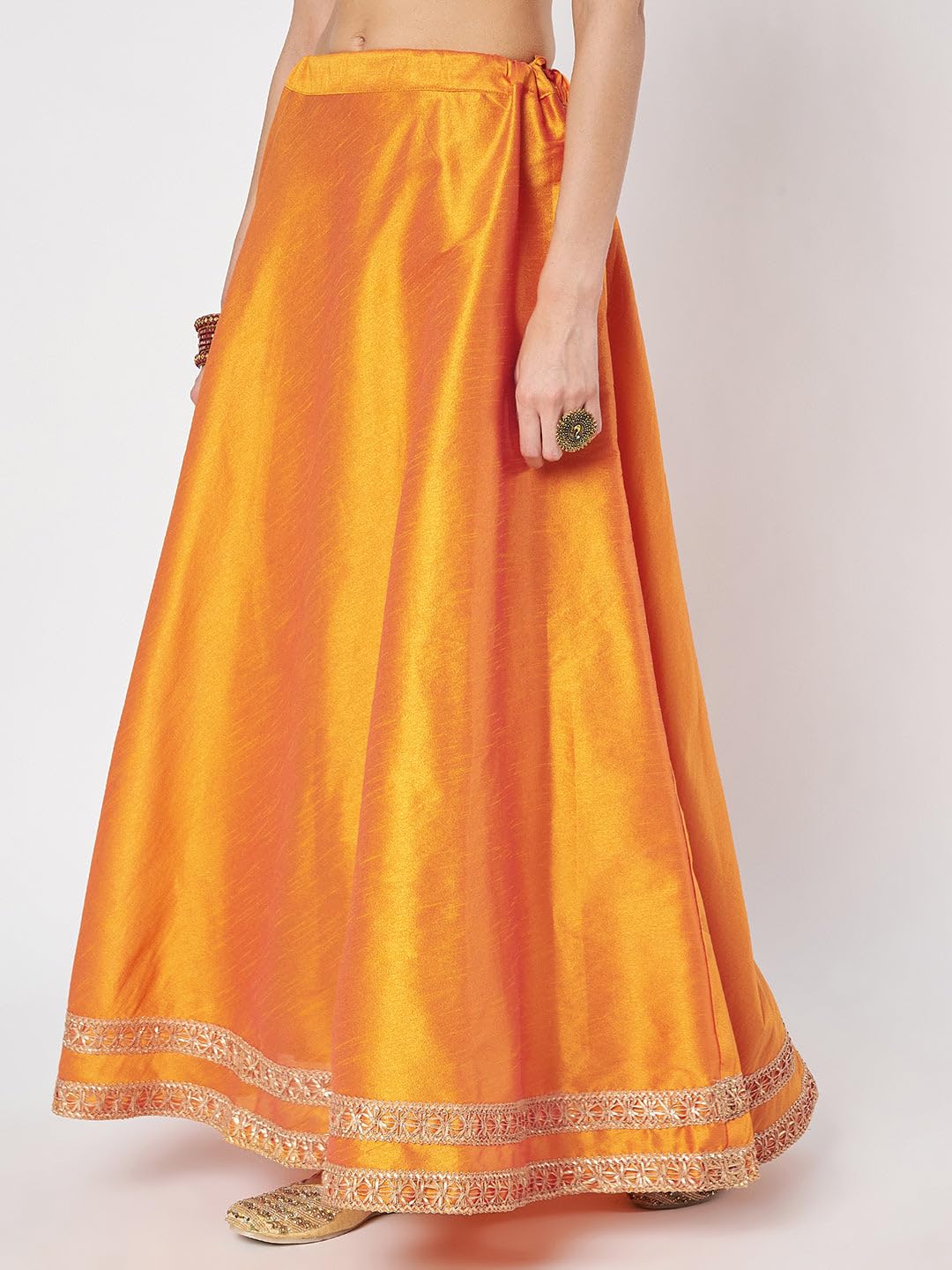 studio rasa Women's Dupion Solid Embellished Bias Skirt for Festive Party Wedding (SKTC42501XL_Orange_X-Large)