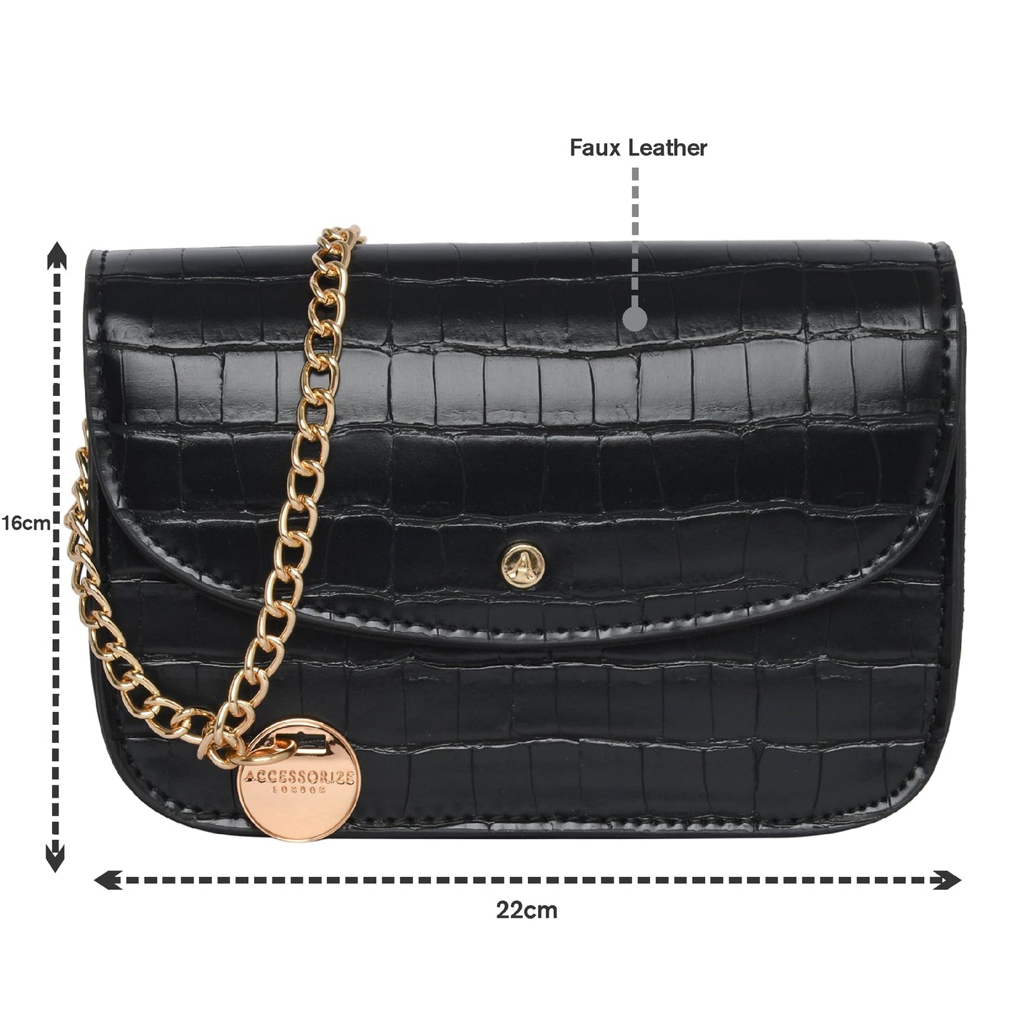 Accessorize London Women's Black Faux Leather Mini Purse Sling Bag | Daily Use Messenger Ladies Purse Handbag, Stylish Side Bag For Women