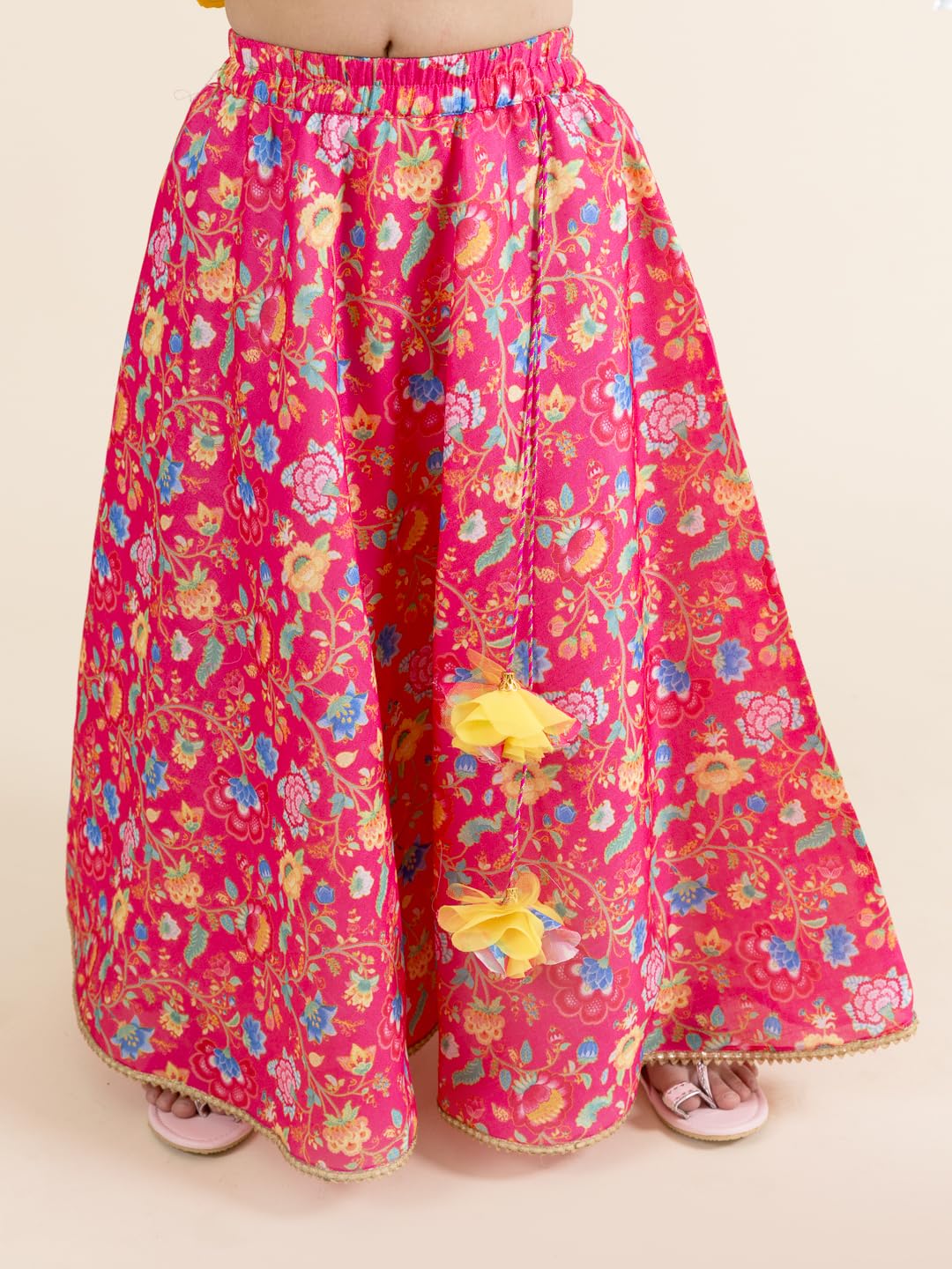 Pspeaches Girls Polyester Coral Yellow Ready To Wear Readymade Lehenga Choli (Orange-5-6Y), 5-6 Years