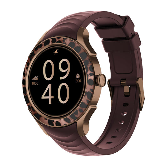 Fastrack Ella Smart Watch for Women with 1.2" inch AMOLED Display,Patterned Bezel,AI Watchface & AI Chat,Functional Crown,24/7 Health Suite,BT Calling,SpO2,HRM,IP68, Multiple Menu Styles- Dark Wine