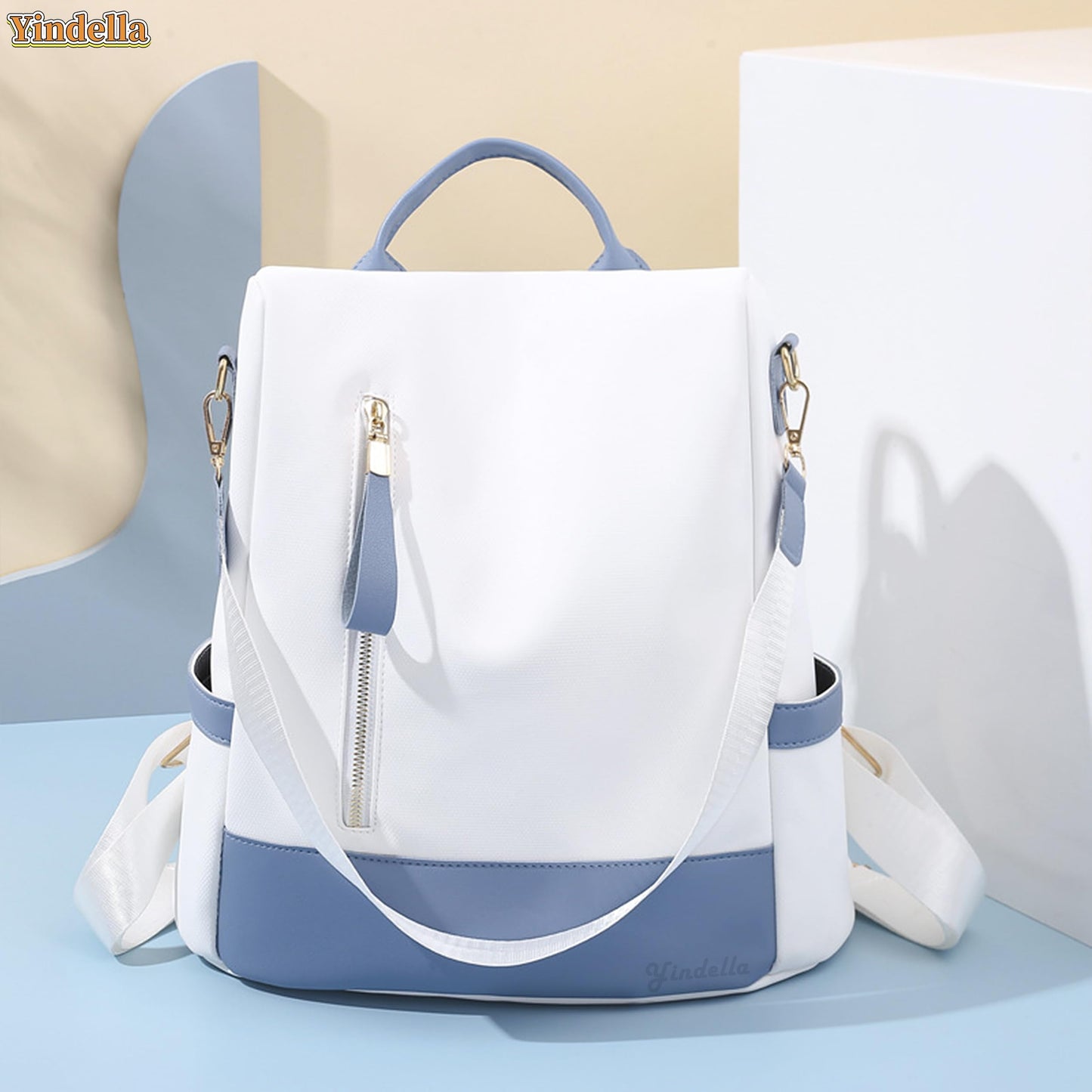 Yindella Women's Anti-Theft Fashion Backpack - Soft Leather Texture Large-Capacity Korean-Style Daypack Elegant Shoulder Fitting Backpack Purse for Travel and Collage Bag for Women and Girls (Blue)