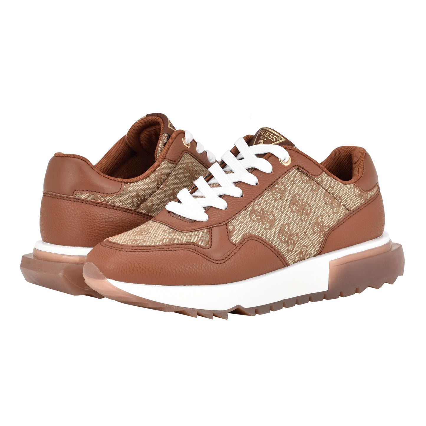 GUESS womens MelanySneaker, Medium Brown Logo Multi, 8