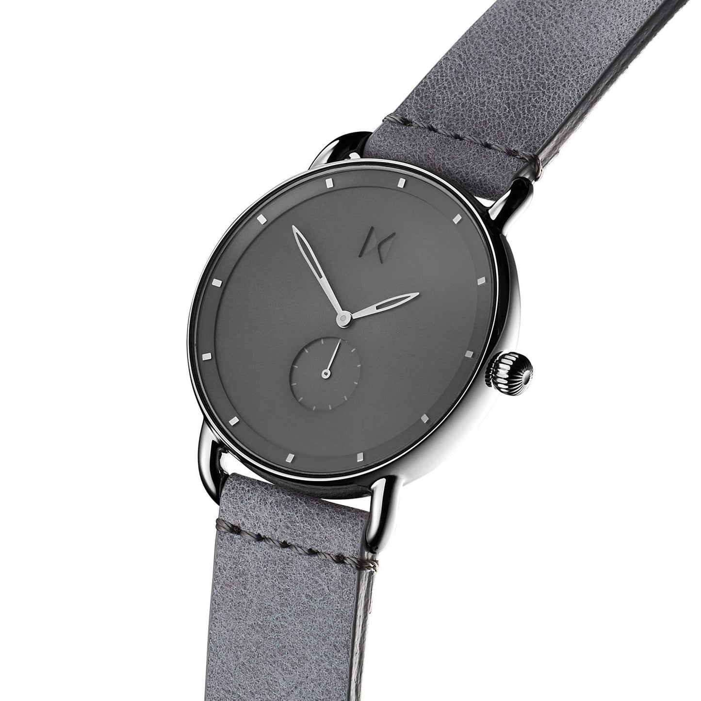 MVMT Revolver Men Watch, 45 Mm | Leather Band, Analog Watch, Chronograph With Date, Silver Dial, Gray Band