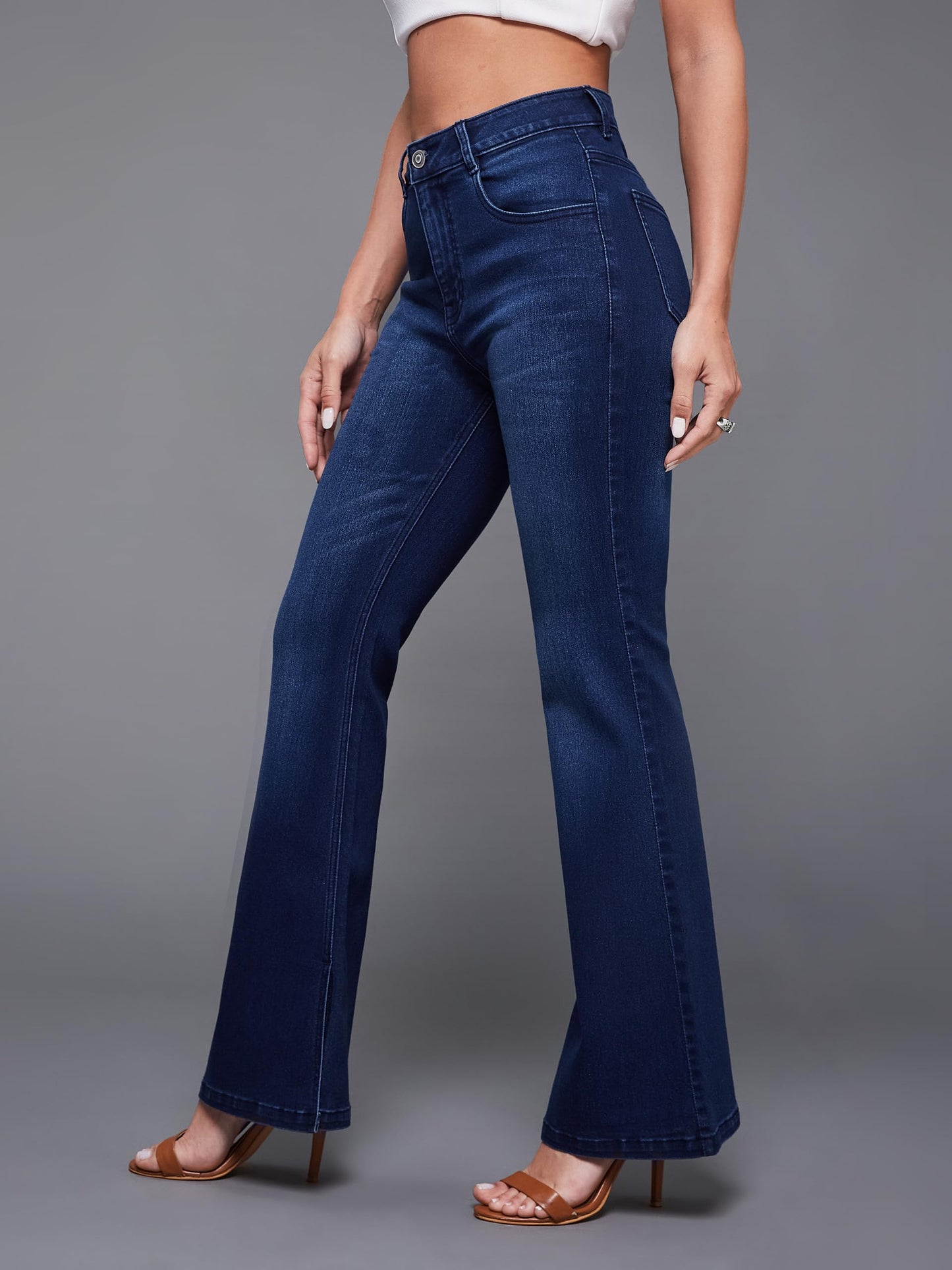 Miss Chase Women's High-Rise Regular-Length Stretchable Bootcut Denim Jeans (MCSS24DEN79-03-319-38, Midnight Blue, 38)