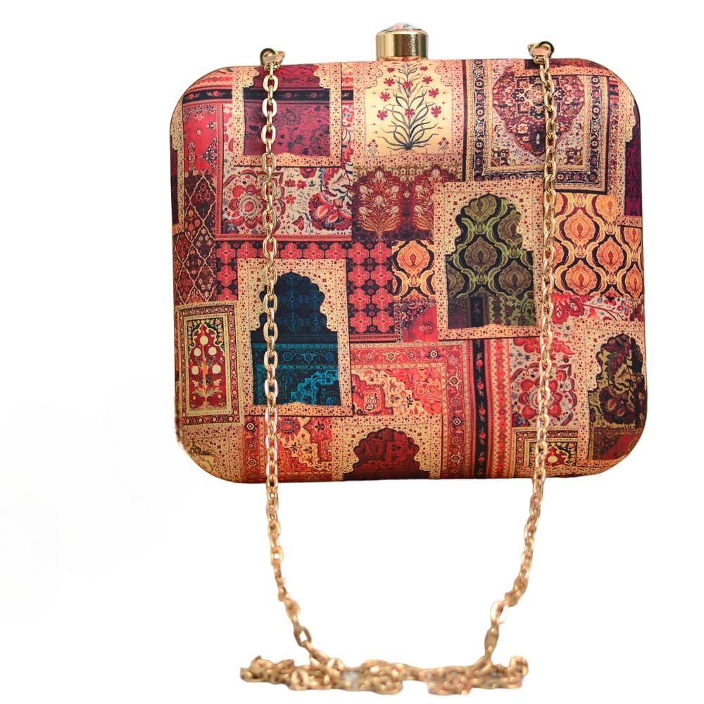 Artklim Mughal Doors Printed Clutch Bag For Women with Detachable Sling