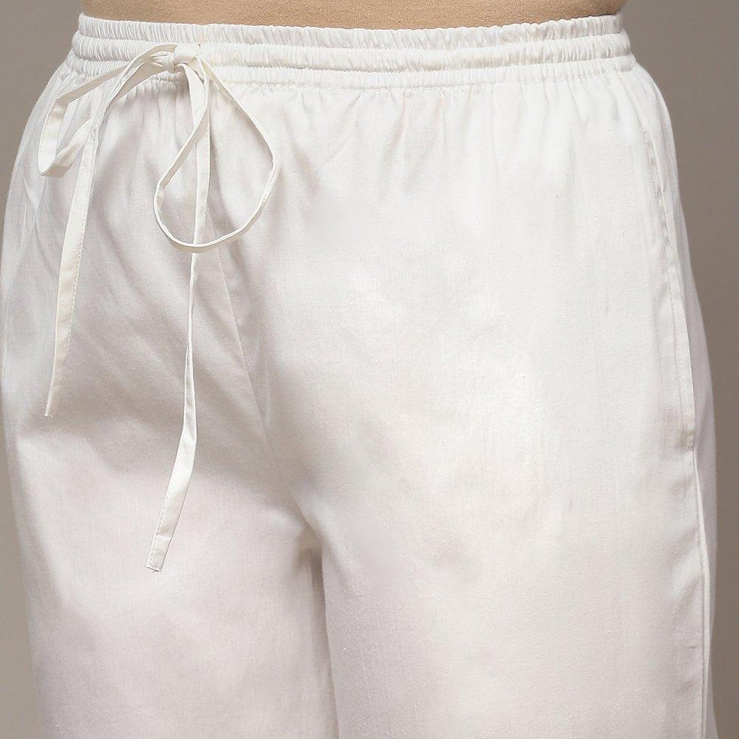 Biba Women's Solid Bottom Wear Regular Trousers (Bottom W14910_Off White_Large)