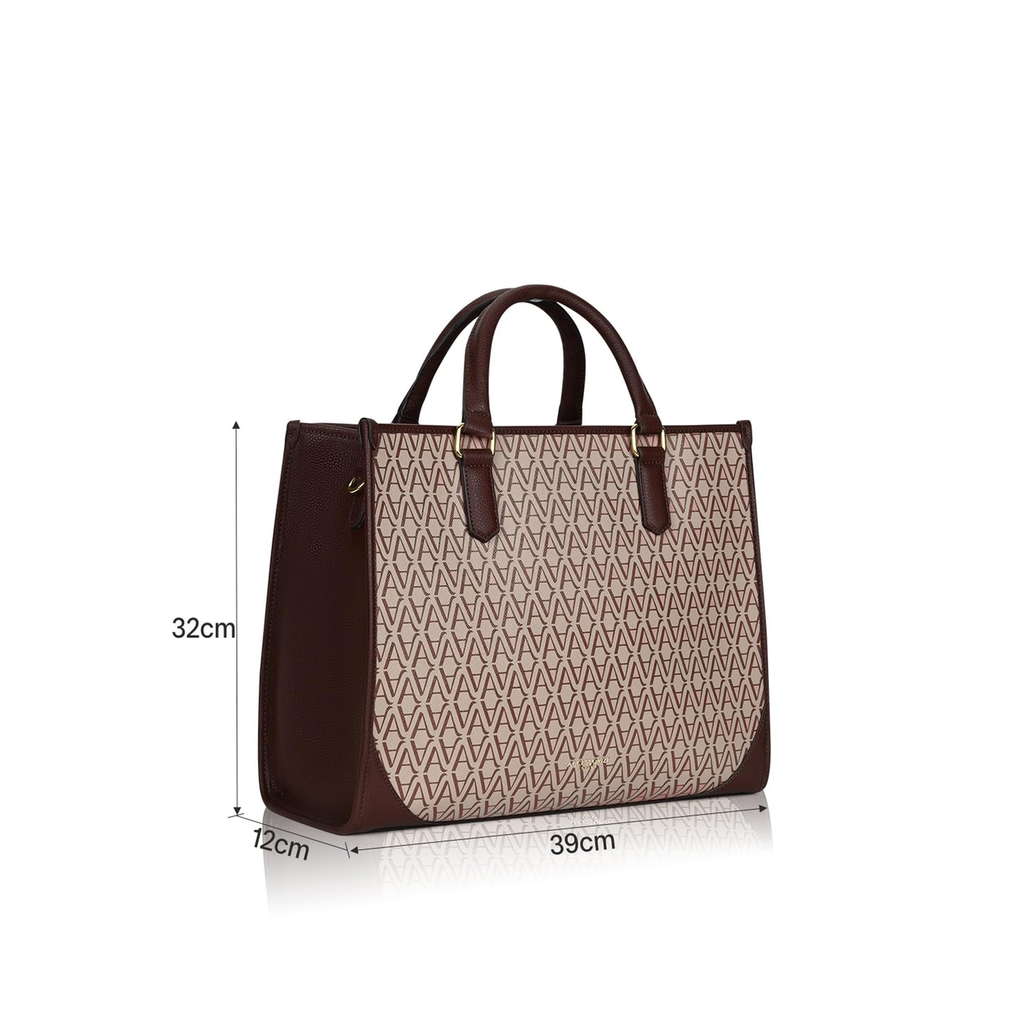 Accessorize London Women's Brown Bette Monogram Large Sized Tote Bag With Adjustable Strap And Top Handles| Fits Upto 15 Inch Laptop | Tote Laptop Bag for Work| Stylish Shoulder Bag | Gift For Women