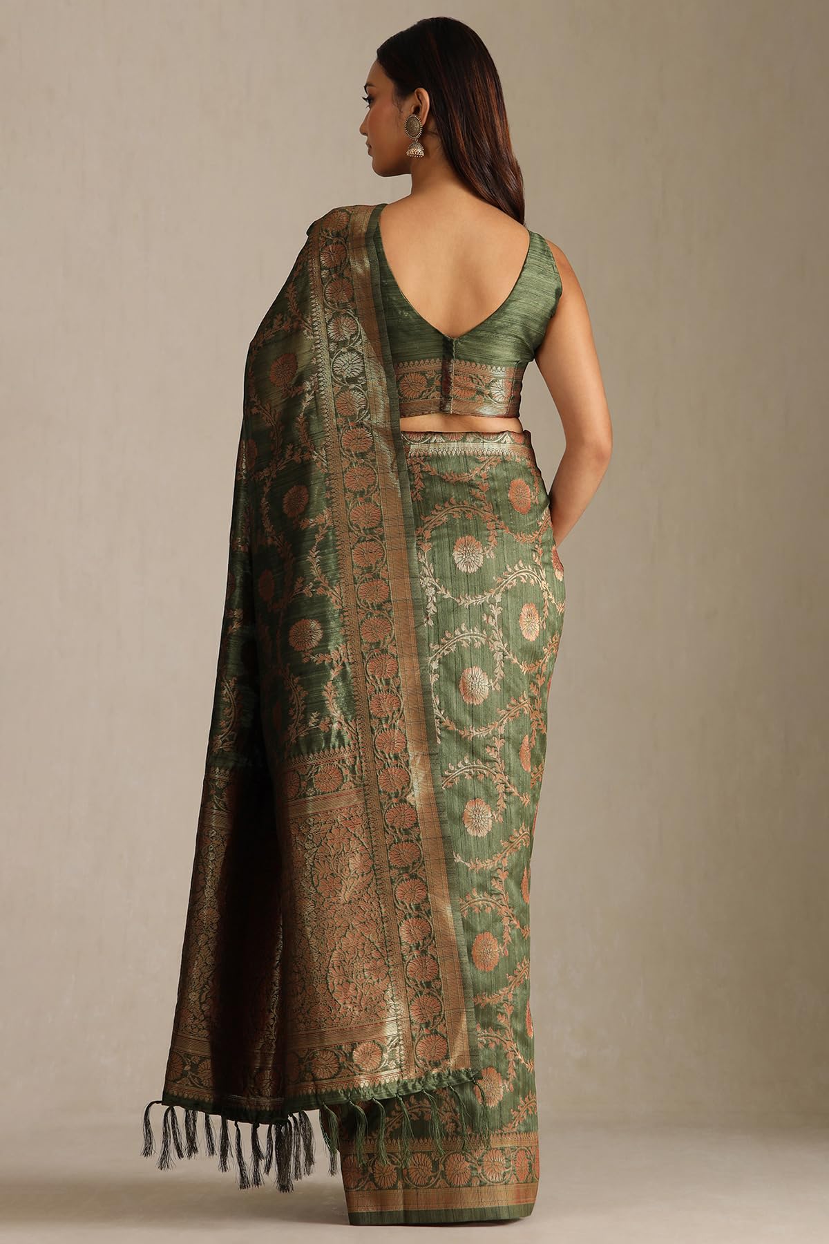 Soch Womens Tussar Floral Print Saree With Zari Woven