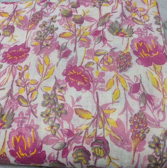 Women's Unstitched Multi Color Print Running Fabric Width-44 inch,Length-2.50 Meter.Kurti,Shirt,Gown,Palazo, Dress Material,Tunics,Top,Maxi,Nighty.Fast Color,Free_Size(Pink Multi Color 2.50 Meter)