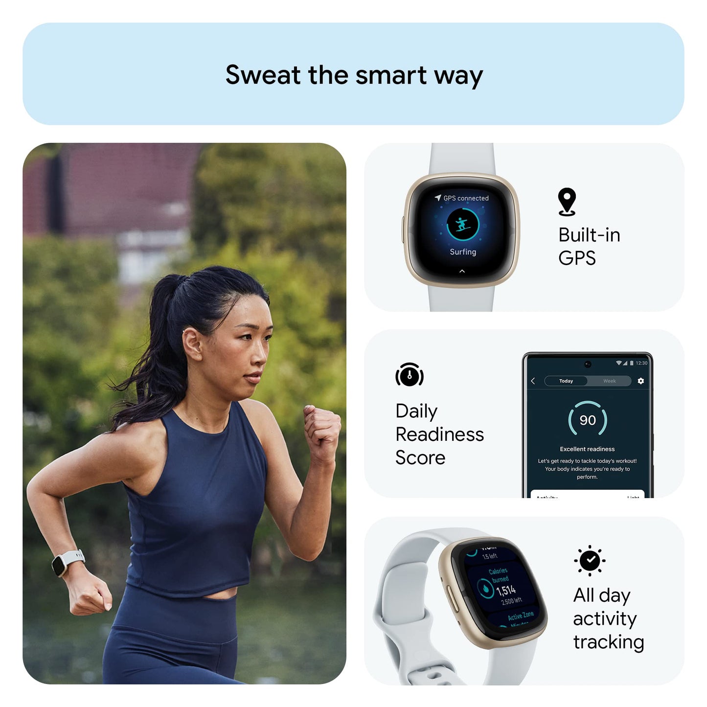 Fitbit Sense 2 Health & Fitness Watch (Blue Mist/Soft Gold Aluminium) with 6-Month Premium Membership