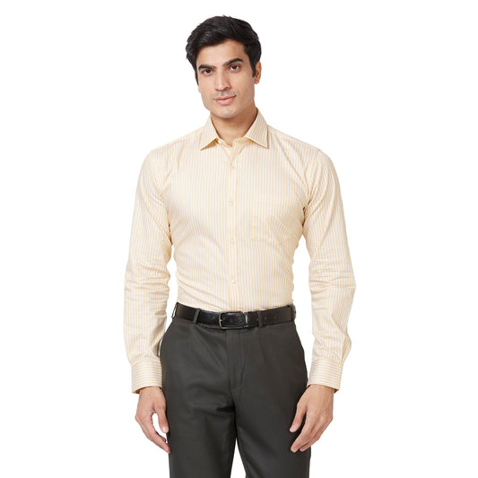 PARK AVENUE Men's Stripe Slim Fit Shirt (PMSX16166-Y3_Medium Yellow S)